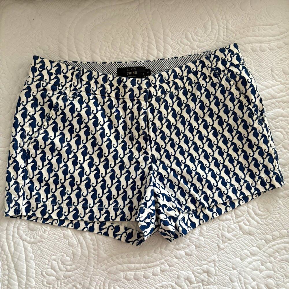 J.CREW Women’s Chino Shorts 8 (30W) Blue/White Whale Print Cotton Twill